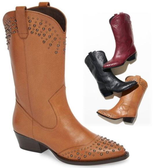 Botkier Tammy Western Cowgirl Glam Studded Leather Boot, Color Nut, Size 9 - Picture 11 of 11